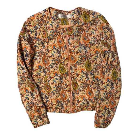 Zara Quilted Bomber Jacket Womens Size S Quilted Bloomcore Up Floral Paisley - Picture 1 of 8